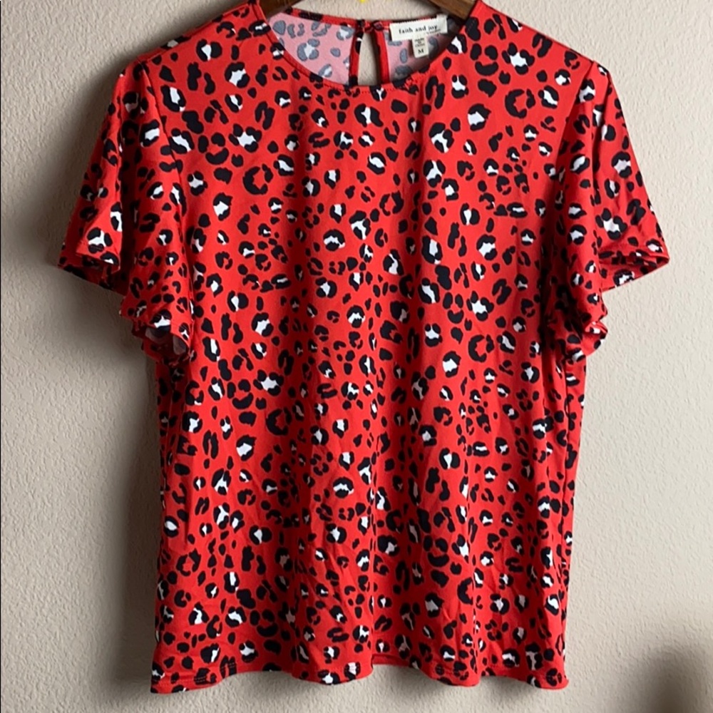 Red leopard print blouse size medium